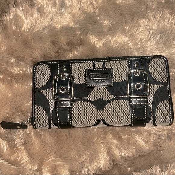 Coach Bags Coach Signature Wallet Zoe Double Buckles Black Jacquard